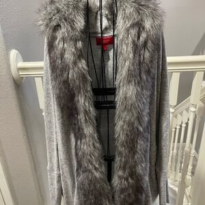 Jennifer Lopez Faux Fur Trimmed Sweater